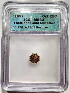 1857 datiert California Fractional Gold Liberty Quarter Dollar BG-1301A ICG MS-63 - Bild 1 von 2