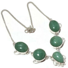 Green Aventurine Cabochon Gemstone Silver Overlay Handmade Designer Necklace
