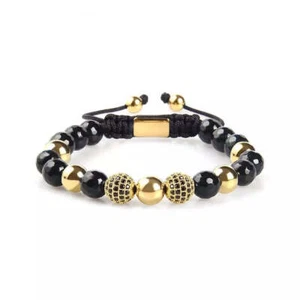 Armband schwarz Onyx & Gold Perlen - Bild 1 von 3