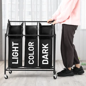 3 Bag Laundry Hamper Cart with Heavy Duty Rolling Lockable Wheels Laundry Sorter - Picture 1 of 11