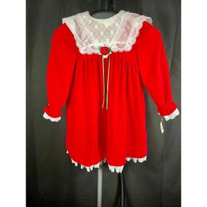 Vintage Christmas girls dress, 4T from the 70's red with lace - Picture 1 of 9