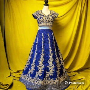 Embroidered Royal Blue Lehenga Choli Set - Picture 1 of 2