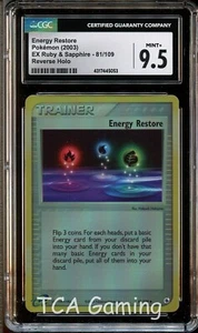CGC 9.5 MINT+ Energy Restore 81/109 REVERSE HOLO Ruby & Sapphire Pokemon Card 53 - Picture 1 of 3