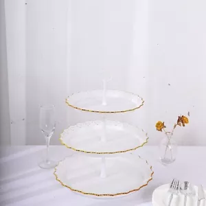 15 Zoll Metallic Weißgold 3-stufig Kunststoff Cupcake Ständer Rund Turm Spitze Schnitt Borte - Bild 1 von 9