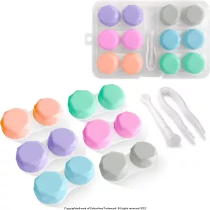 Estuche organizador de lentes de contacto contenedor transparente SET lindos colores y pinzas - Imagen 1 de 7