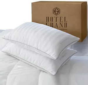 Juego de 2 almohadas de plumas mullidas Hotel Grand 100 % algodón tamaño queen... - Imagen 1 de 8
