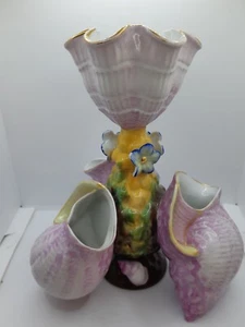 Antique Encruste Majolica Centerpiece Sweetmeat Pickel Stand Sea Shell Porcelain - Picture 1 of 9