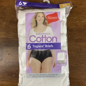 Hanes 6 Pack Briefs Panties Soft 100% Breathable Cotton White Size 7/L - Picture 1 of 8