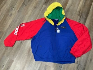 NWT Polo Sport Ralph Lauren Blue Multi Colorblock Hooded Jacket USA Flag Men's M - Picture 1 of 11