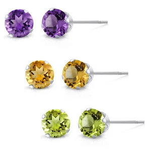 925 Sterling Silver Amethyst Citrine and Peridot Stud Earrings Set of 3 - Picture 1 of 4