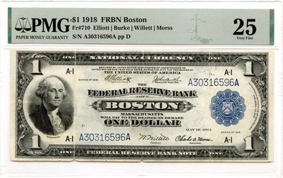 1918 $1 Federal Reserve Bank Note Boston Fr#710 PMG VF-25 - Image 1 of 2