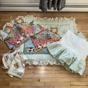 Vintage Arche Noah Tiere Baby Decke Decke Kinderzimmer Krippe Laken Rock Set Simmons - Bild 1 von 11