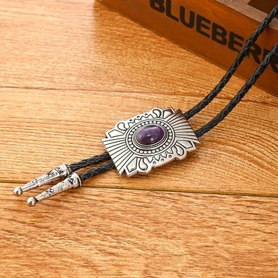 Collar vaquero Bolo cristal amatista natural curativo hombres novio boda Foto 1 de 4