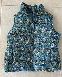 NWOT Land's End Little Girls Small 4 Blue Floral Print Puffer Down Vest Zip Up - Picture 1 of 4