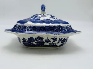 Allerton England Blue Willow bedeckt Gemüseschale Deckel 10,75" Cottage Vintage Dekor - Bild 1 von 14
