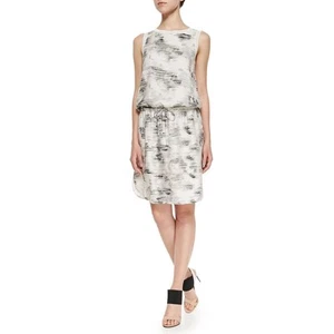Vince White Marble Jacquard Dress Small Silk Casual Career Modest Neutral Luxary - Picture 1 of 12
