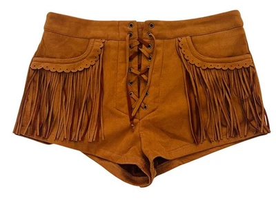 Shein Women’s Juniors Shorts Small 4 Brown Western Fringe Rocker Boho - Imagem 1 de 4
