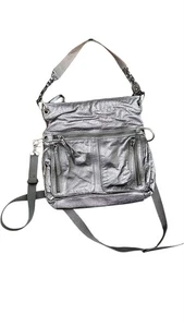 The Sak Pewter Metallic Genuine Leather Crossbody  Bag - Picture 1 of 6