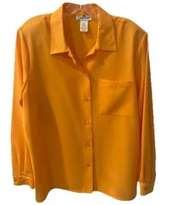 Vintage Courtenay orangefarbene Button-Down-Bluse Größe LG 100 % Poly tolles Gefühl fantastisch - Bild 1 von 8