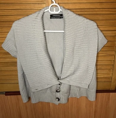 Club Monaco Womens 100% Merino Wool Gray Cropped Short Sleeve Sweater Pockets S - Image 1 of 4