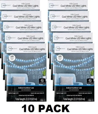 Mainstays Cool White Led Mini Lights, White cord, 10 of 100=1000 Lights, 225 ft - Image 1 of 2