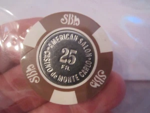 VINTAGE AMERICAN SALON CASINO CHIP - MONTE CARLO - 25 FRANCS - METAL INLAY - Bild 1 von 2