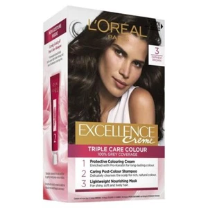 L'Oréal Paris Excellence Crème Hair Glossy 100% Grey Coverage 3 Darkest Brown - Picture 1 of 1