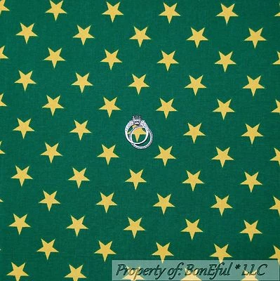 BonEful Fabric FQ Cotton Quilt VTG Green Gold Xmas Tone Star Stripe Harry Potter - Image 1 of 4