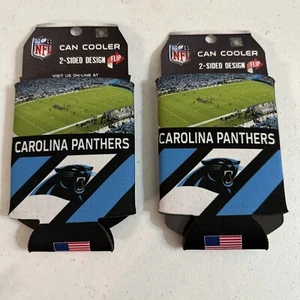 Pair Carolina Panthers Can Cooler Two Sided Design NFL Collapsible Koozies NEW - Picture 1 of 6