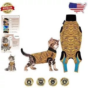 XXS Tiger Print Recovery Suit for Cats - Comfortable & Durable Post-Surgery Wear - Picture 1 of 12