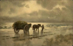 1. Weltkrieg Feldpost-Stempel auf Feldpostkarte 1917 Pferde-Gespann an der See - Picture 1 of 2