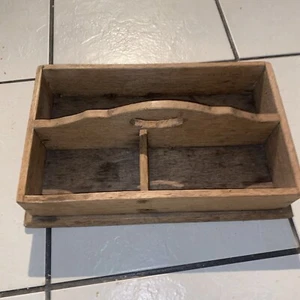 Old Vintage Antique Wood Cutlery Storage Garden Tool Trug Caddy Box - Picture 1 of 5