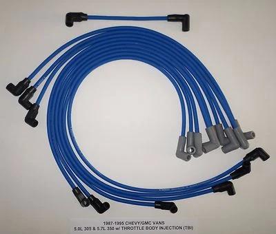 1987-95 CHEVY/GMC VANS G10-G35  5.0L/305 5.7L/350 TBI BLUE 8mm Spark Plug Wires - Image 1 of 3