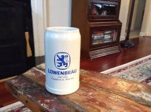 Vintage Lowenbrau 1 Liter Beer Stein Munich German Salt Glazed Blue Logo - Picture 1 of 5
