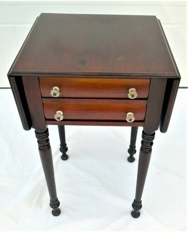 Antique Sewing Table Empire Style with Drop Leaves Cover