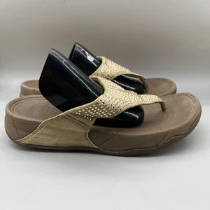FitFlop Rokkit Thong Sandals Women Size 8 Brown Beige Crystal Sparkle Flip Flops - Picture 1 of 10