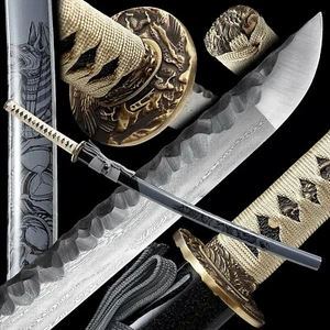 41 ZOLL ECHTER DAMASKUS STAHL HANDGEFERTIGT KAMPFBEREIT JAPANISCH SAMURAI KATANA SCHWERT GRAU - Bild 1 von 10