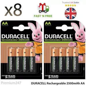 8 x Duracell AA 2500 mAh Rechargeable ULTRA Batteries NiMH HR6 NEW Duralock - Picture 1 of 3
