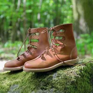 Mittelalter Lederstiefel | Wikinger Renaissance Schuhe | Piratenbraun Trachtenschuhe - Bild 1 von 2