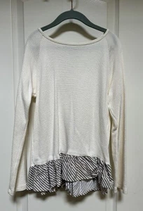 Persnickety Long Sleeve Cream Top Girls Size 12 Ruffle Gray Striped Hem - Picture 1 of 12