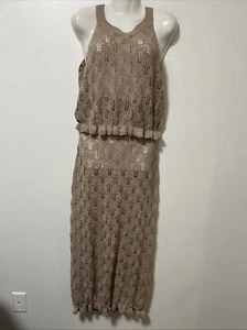 Strand Cover Up 2-teilig offen Strick Pullover Damen XXL Maxirock & Top hellbraun transparent - Bild 1 von 14