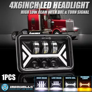 4x6" Square LED Headlight Hi/Lo Beam DRL For Peterbilt Kenworth Freightliner - Picture 1 of 12