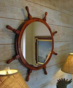 36'' Gaston Turcotte wooden Nautical ship wheel Wall mirror Wall Hanging Captain - Picture 1 of 5