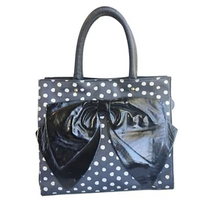 Betsey Johnson Shoulder Tote Bag Black White Polka Dots Y2K Bow Zipper Closure - Picture 1 of 16