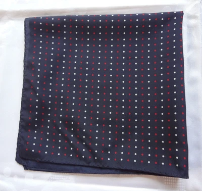 Vintage Damon Dark Blue w/Polka Dots Pocket Square Handkerchief Made in Italy - Image 1 of 4