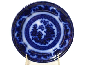 Podmore Walker Flow Blue Willow Temple ca1850 Ironstone Plate 7" - Picture 1 of 4