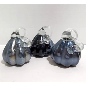 Rachel Zoe 3er Set Kürbisse Halloween Herbst Thanksgiving Blau Schwarz Glas Neu - Bild 1 von 21