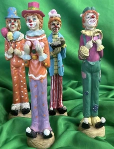 Set of 4 Tall Skinny Thin Vintage Resin Clown Figurines Painted Face 7.5" VG - Picture 1 of 12
