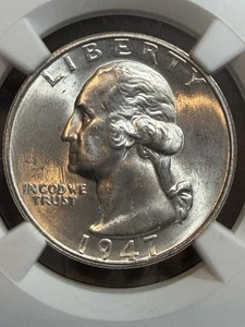 1947 San Francisco Washington Quarter NGC MS65 90% Silver 💥 WHITE 🇺🇸 - Picture 1 of 9