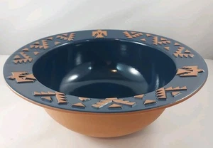 Cuenco para servir verduras Frankoma Pottery Native American Thunderbird azul marino - Imagen 1 de 7